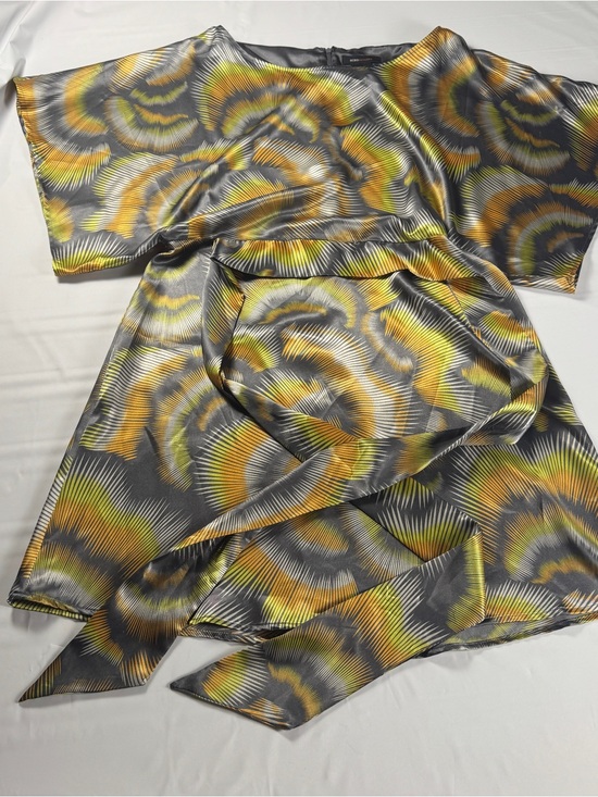 BCBGMaxAzria Dresses & Skirts - BCBGMAXAZRIA Suzy Dress Womens M Satin Gray Yellow Sunburst Caftan Kimono NWI